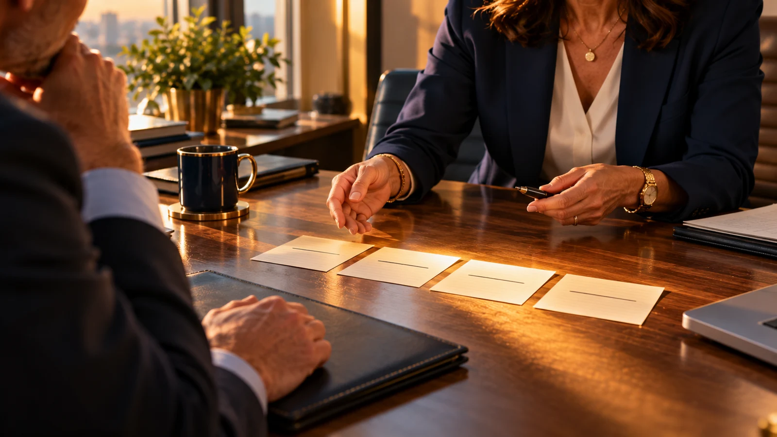 Two professionals reviewing evidence together at a desk.